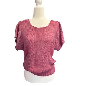 DIANE VON FURSTENBERG Vintage 80s-90s Open Knit Pink Short Sleeve Sweater (L)